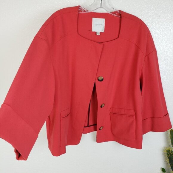 NWOT Nordstrom Collection Blazer Boxy Fit Coral Red sz L Square Neck 3/4 Sleeves - Picture 13 of 13